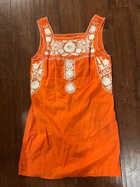 Tory Burch Orange Dress with White Embroidery